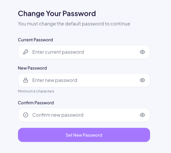 The Change Your Password screen shown on first sign-in